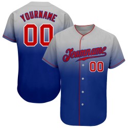 Gray Baseball Authentic Fade Jersey Red-Royal Fashion Custom