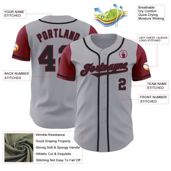Gray Baseball Tone Black-Crimson Two Custom Authentic Jersey