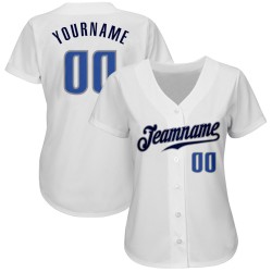 Jersey White Authentic Custom Blue-Navy Baseball