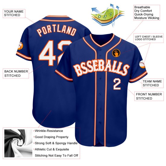 Baseball Authentic Jersey White-Orange Royal Custom