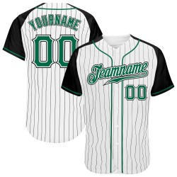 Sleeves Baseball Pinstripe Green-Black Kelly White Jersey Custom Raglan Authentic Black