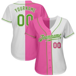 Green-Pink Authentic Custom Split Baseball Fashion Jersey Neon White