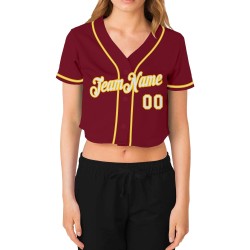Jersey White-Gold Cropped Women's Custom Crimson Baseball V-Neck