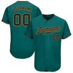 Teal Jersey Gold Authentic Baseball Black-Old Custom