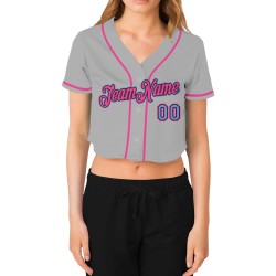 Light Women's Black-Pink Blue Gray Baseball Cropped Jersey Custom V-Neck
