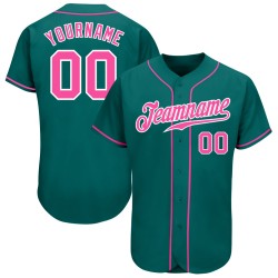 Custom Jersey Baseball Pink-White Teal Authentic