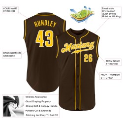 Custom Sleeveless Jersey Authentic Brown Gold-White Baseball