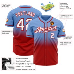 Fashion Custom White-Red Jersey Fade Light Baseball Blue Authentic