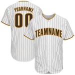 Custom White Brown Pinstripe Brown-Gold Baseball Jersey Custom White Brown Pinstripe Brown-Gold Baseball Jersey