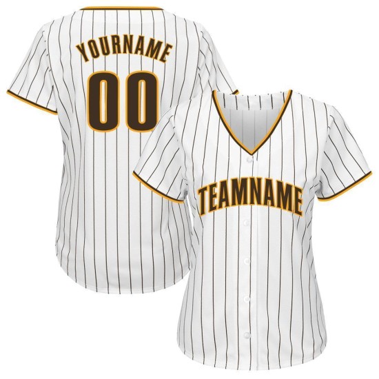 Custom White Brown Pinstripe Brown-Gold Baseball Jersey Custom White Brown Pinstripe Brown-Gold Baseball Jersey