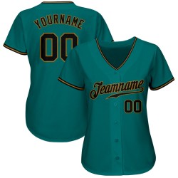 Teal Jersey Gold Authentic Baseball Black-Old Custom