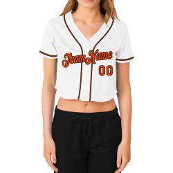 Cropped Baseball Custom Women's White Jersey Orange-Black V-Neck
